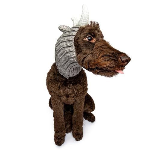 Zoo Snoods Rhino Costume - Knit Dog Snood Ear Wrap for Pets, Warm Neck Cover for Halloween and Winter (Large)