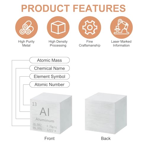 Image of uxcell Aluminum Cube, 1.5 Inch High Density Metal Element Cube Metal Density Cube for Chemical Elements Collection Science Education Experiment Application, Silver