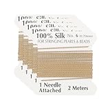PATIKIL Silk Cord Thread, 5 Pcs Pure Silk Beading Thread Cord Size 0.6 mm with The Knotting Pearls Needle Attached, Gold Tone
