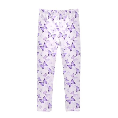Girls' Athletic Leggings Ankle Length Yoga Dance Pants Kids Teen 4T Purple Butterflies