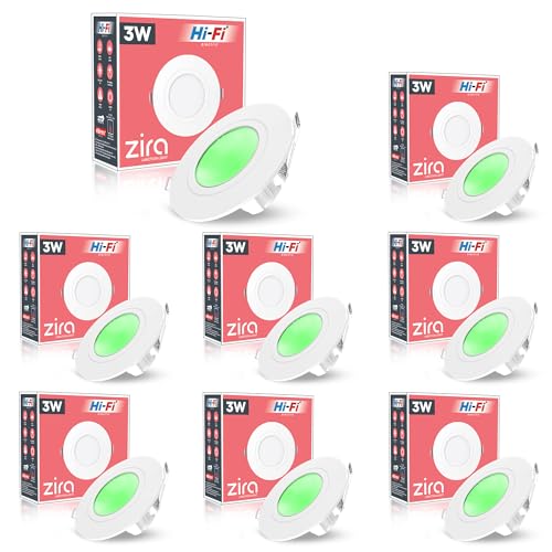 Image of elleys' ZIRA 3W LED Down Light (Green Light) Round Recessed Ceiling LED Light | Cut Out- 45 mm | BIS Certified & 4KV Surge Protection pop Lights for Ceiling (3W, Pack of 8)