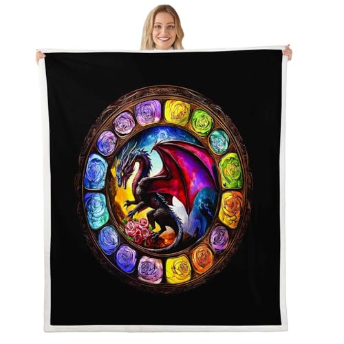 Image of Homemissing Dargon Fleece Throw Blanket Wild Life Sherpa Blanket for Kids Women Men Plush Fuzzy Jungle Dragon Queen 90x90Inch Blue and Black for Bed Couch Chair Living Room 3D Dino Print Bedroom Decor