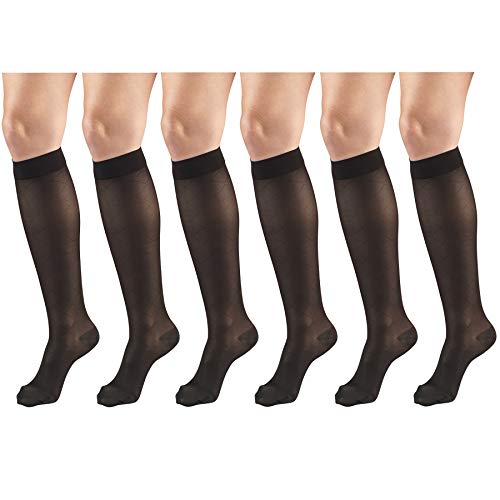 Image of Sheer Compression Stockings, 15-20 mmHg, Women's Knee High Length, Diamond Pattern Black Medium (6 Pairs)