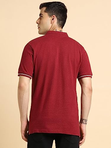 Image of Dennis Lingo Men's Cotton Solid Stand Collar Regular Fit T-Shirt