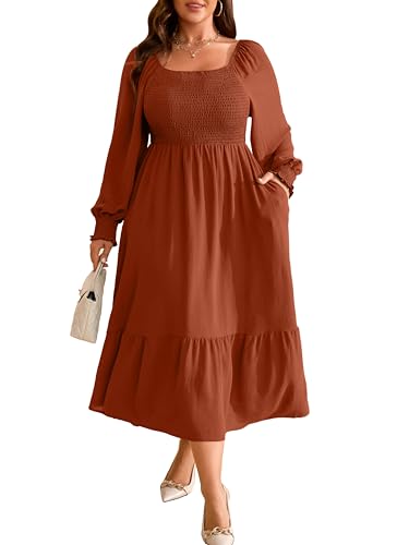 RWJ Women's Plus Size Floral Smocked A-Line Dress