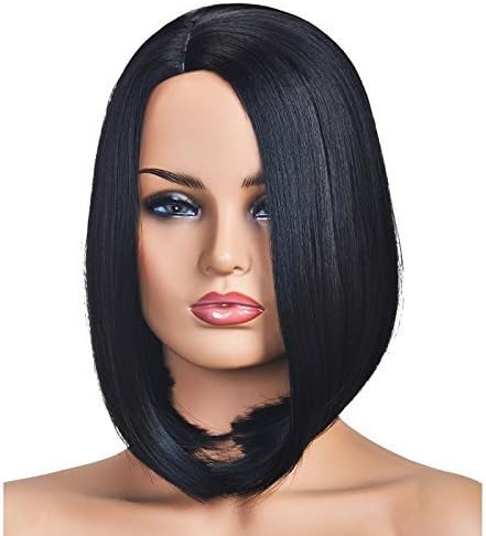 Redlution 14" Bob Short Straight full Wigs Syntheyic Hair for Women Natural Looking Heat Resistant (black) - Image 3