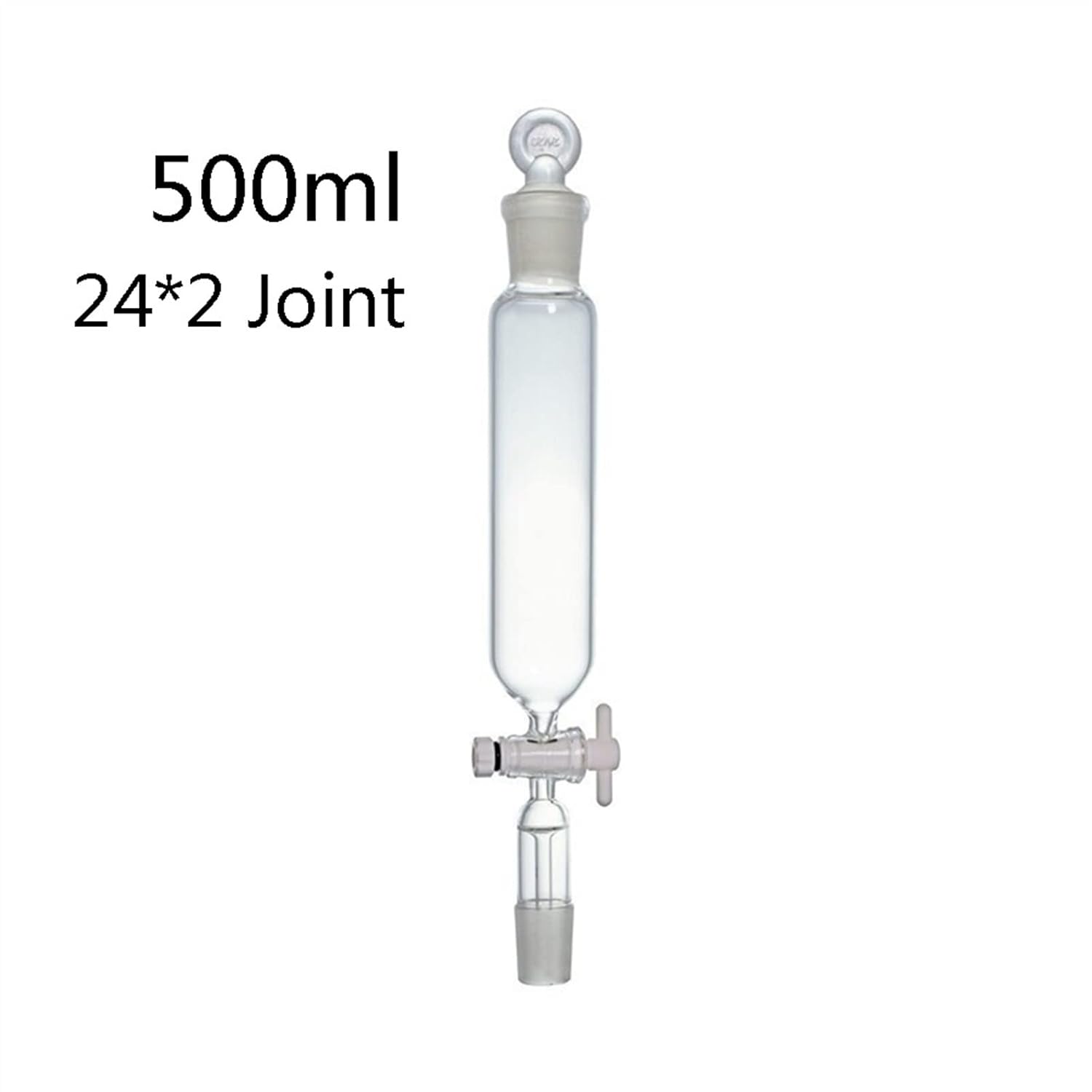 500ml 円筒形分離漏斗、24 x 2ジョイント、ホウケイ酸塩3.3ガラス PTFEストップコック&amp;ストッパー付き 高耐久