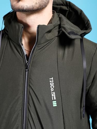 Image of The Indian Garage Co Men Black Regular Fit Solid Hooded Bomber Jacket