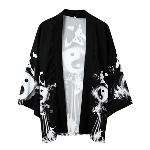 Japanese Kimonos Cardigan for Men Women Chinese Traditional Yinyang Kungfu Yukata Jacket Short Sleeve Shirt Robe2