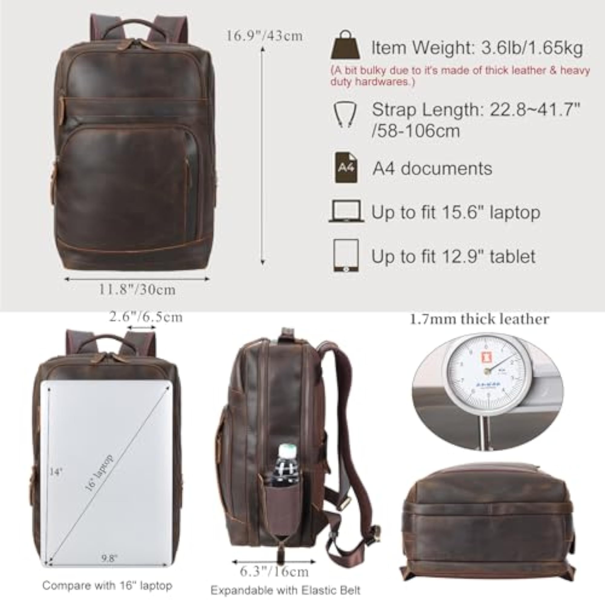 Brown Leather Laptop Backpack for Men