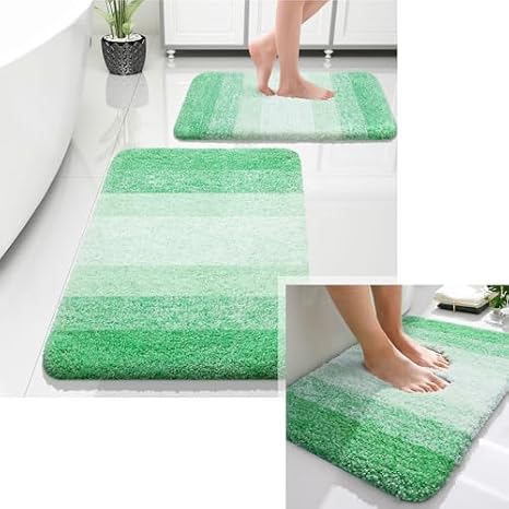 OLANLY Ombre Bath Mat and Bathroom Rugs Sets 2 Piece, Bath Mat Size 24x16 and Bathroom Rug Set Size 24x16+30x20 in Green, 3 Item Bundle image 4
