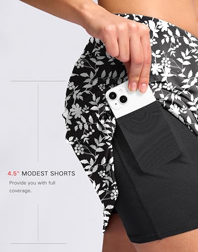 SANTINY Saia feminina de 40,6 cm com 2 bolsos cintura alta e shorts embutidos Pickleball Golf Skort