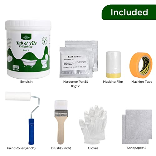 styleonme Waterbased Tile Paint, Bathtub Washbasin Toilet Refurbishment, odorless and non-toxic bathtub and ceramic tile heavy glaze, epoxy resin coating (1kg/35oz, with tools, white)