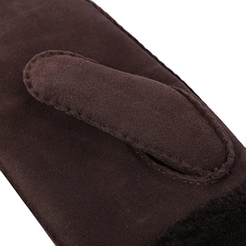 Harssidanzar Man Mitten Gloves,Sheepskin Shearling Heated Warm Furry Cuff Mitten Gloves For Winter Cold Weather Km042,Brown,Size Xl #TOP2