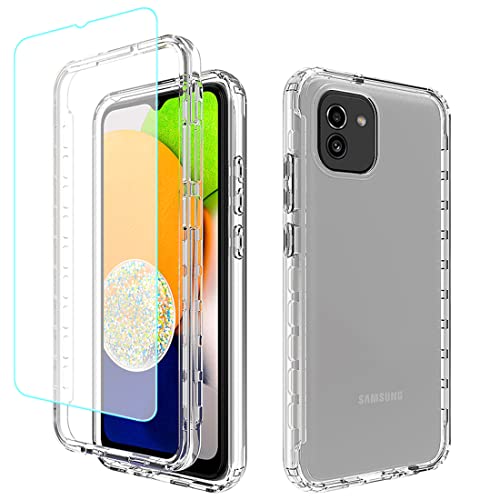 Tothedu Phone Case for Galaxy A03 Case, Samsung A03 SM-A035F Case with Tempered-Glass Screen Protector, Clear Full Body Protective Hard PC Shell TPU Bumper Cover Cases for Samsung Galaxy A03 (Clear)