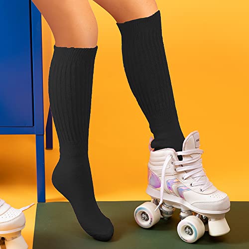 Hot Feet Slouch Socks Women 2 Pairs Slouchy Socks Extra Long Stacked Boot Socks For Women - 80S 90S Colorful Scrunch Socks Women Size 4-10 - Black/Black #TOP4