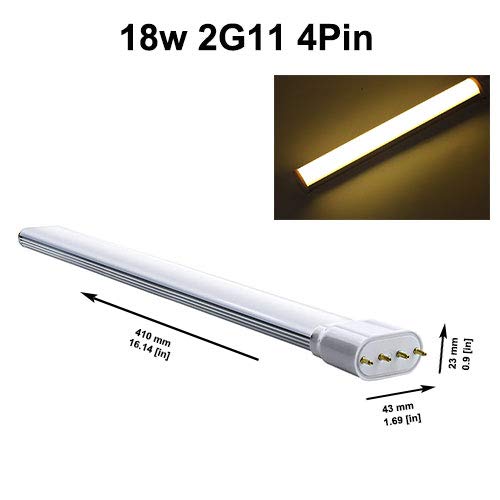 Jqslight Led 2G11 Light, 18W 2G11 4 Pin Base Led Light Bulb Replace 36W Cfl/Compact Fluorescent Lighting 16.3 Inches 2G11 Horizontal Plug Led Pl Lamp For Storage Rooms Warm White 3000K #TOP4