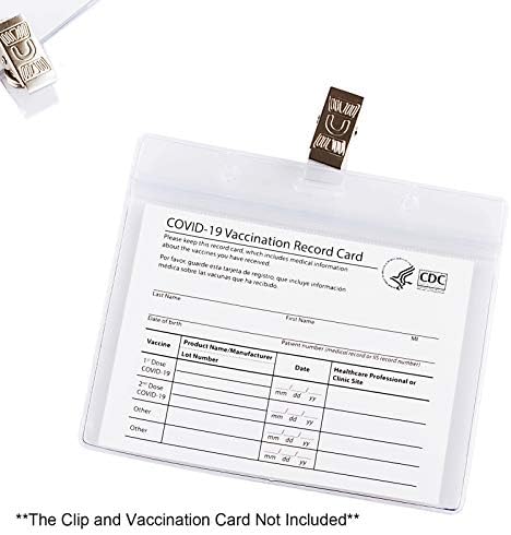 2 Pack - Clear Vaccination Card Protector 4×3 in for CDC Immunization Badge, Waterproof 4x3 Horizontal Badge I’D Name Tag,Vinyl Plastic Sleeve Pouch w 3 Lanyard Slots for Events & Travel