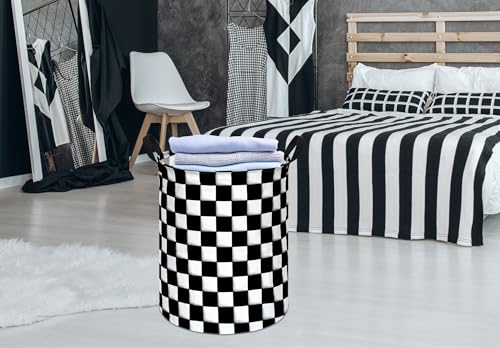 Image of Racing Flag Kids Laundry Gift Basket Storage Hamper, Clothes Storage Organizer Bins, Shelf Basket with Handles for Room Decor
