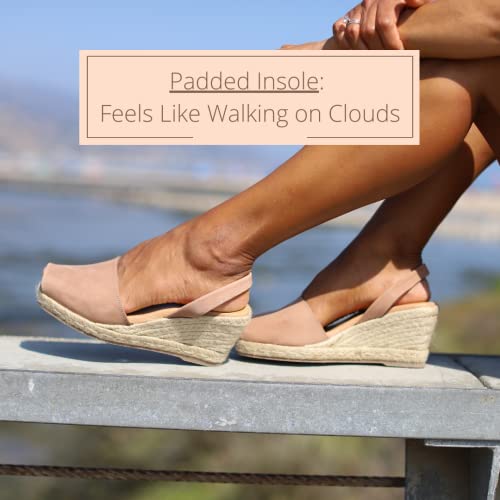 The Spanish Sandal Co Espadrille Wedge Women Sandals - Comfort Avarcas Peep Toe Sandals - Menorquinas Wedge Sandals For Women - Espadrille Wedge Sandals For Women - Tan Nubuck #TOP4