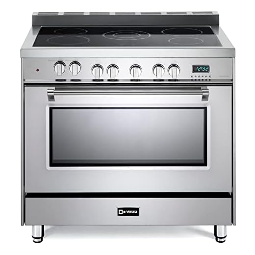 Verona Prestige Series VPFSEE365SS 36 Inch All Electric Freestanding Range Oven 4 cu. ft. Convection, 5 Burners Dual Center Element Chrome Knobs and Handle Stainless Steel