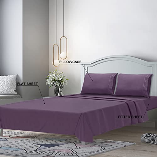 Mejoroom Full Size Sheet Sets - 1800 Collection Microfiber Bed Sheet Set With 16 Inch Deep Pocket Fitted Sheet, Soft Breathable Wrinkle Fade Stain Resistant Hypoallergenic - 4 Piece (Full, Purple) #TOP5