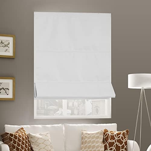 Cresmar Cordless Roman Shades Blackout Fabric White 27W x 64H, Window Blinds and Room Darkening Shades, Thermal Insulated, Easy to Pull Down