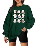 ZTLUOGF Halloween Ghost Reading Books Sweatshirts Women Spooky Season Sweater Cute Bookish Shirt Fall Pullover Tops Green