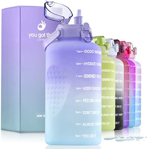 YOU GOT THIS LIVING Motivational Water Bottle with Time Marker, Gallon Water Bottle with Straw 128 oz/3.8L, Reusable Water Jug, Achieve All-Day Hydration SpillProof, BPA FREE