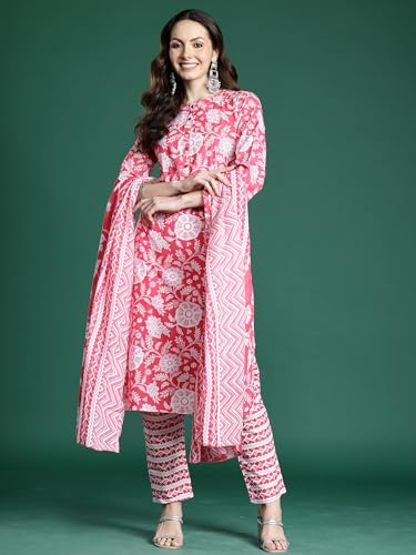 Image of INDO ERA Women Pure Cotton Kurta Set with Dupatta | Festive Suit Set, 11047