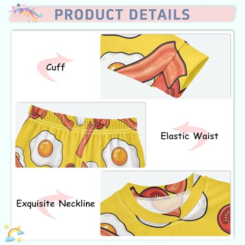 Pajama Sets Long Sleeve Food Breakfast Eggs Bacons Soft Comfy Sleepwear 2 Piece PJS 3-8T4