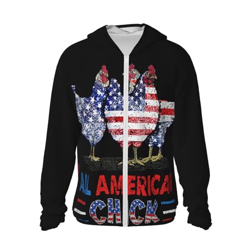 CRAYUKT All American Chick Chicken American Flag Sun Protection Hoodie Jacket Long Sleeve Athletic Shirts for Men Women Large