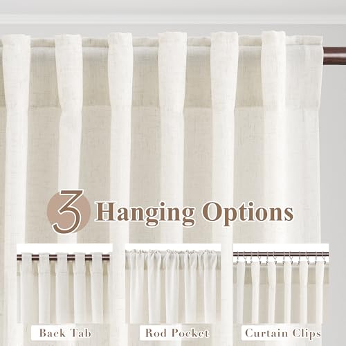 Image of Joywell Extra Long Linen Curtains 112 Inches for Living Room Natural Linen