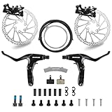 AEYINO Mountain Bike Disc Brake kit, MTB Mechanical Line Pulling Disc Brakes Caliper with Aluminum Alloy Levers /160mm Rotor/IS/PM for Ebike/Folding Bike/Scooter/Fat Bike