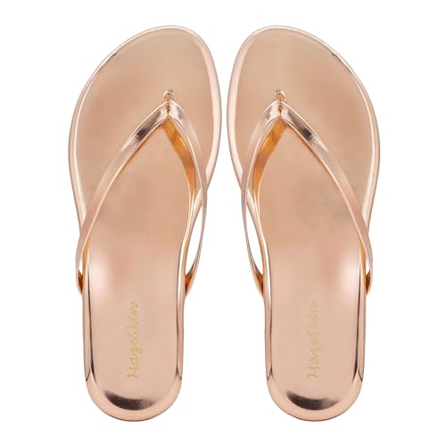 Image of mazeskin Women's Memory Foam Comfortable Flat Thong Sandals Dressy Summer Beach Leather Slide Flip Flops