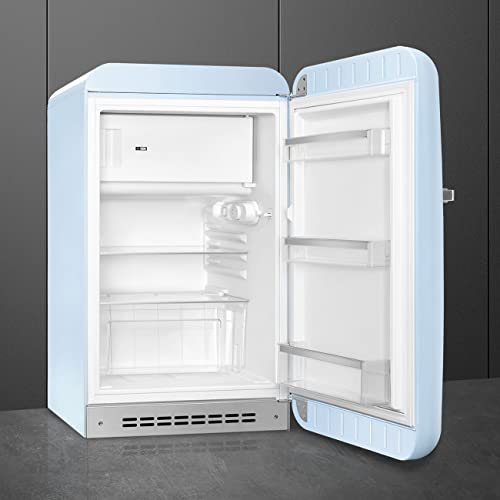 Image of Smeg FAB10 50's Retro Style Aesthetic Refrigerator with 4.48 Cu Total Capacity, 2 Glass Shelves, LED Internal Light, 22-Inches, Pastel Blue Right Hand Hinge