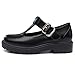Coutgo Girls Mary Jane Dress Shoes Platform Loafers School Uniform Chunky Heel Closed Toe T-Strap Flats Cool Black