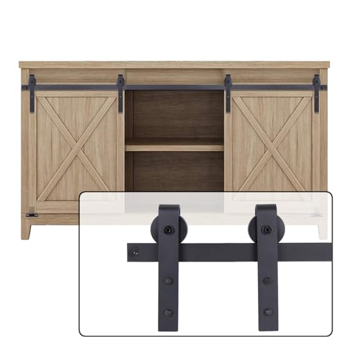 EGTink 150cm/5FT Quincaillerie Kit de Rail pour Porte Coulissante,Mini Rail Porte Coulissante pour Placard,Systeme Double Porte Coulissante Roulette pour Armoire de Rangement,Meubles TV