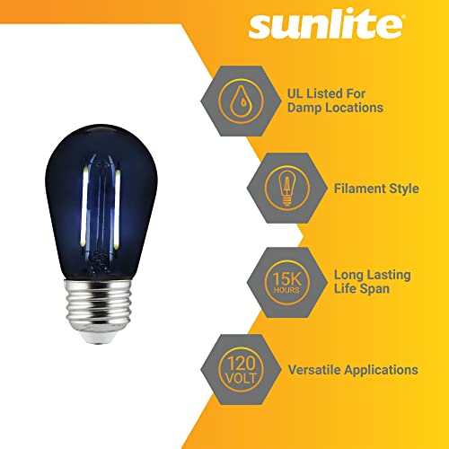 Sunlite 40973 Led S14 String Light Bulb, 2 Watts (25W Equivalent), Medium E26 Base, Party Decoration, Holiday Lighting, Transparent, Dimmable, Ul Listed, Black, 6 Count #TOP2