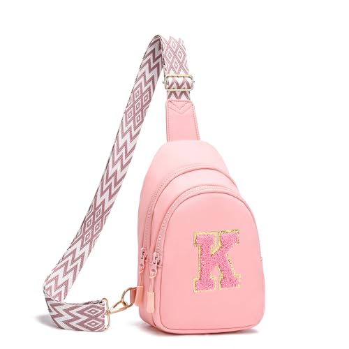 I IHAYNER Girls Sling Bag Fanny Pack Crossbody Bags with Initial Letter for Teen Girls Gift Trendy Stuff Chest Bag for Travel (Pink-K）