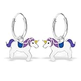 925 Sterling Silver Purple Unicorn on Endless Hoop Earrings for Girls Children's 28053