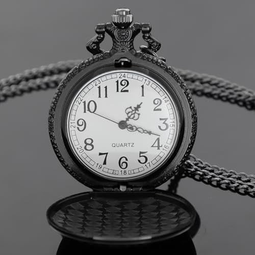 Image of Tiong Pocket Watch Pattern Vintage Quartz Pocket Watches with Chain Christmas Graduation Birthday Gifts Fathers Day