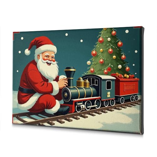 Toile Père Noël train de Noël pour raviver un mur de salon vide