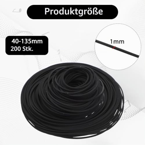 200 Stück Recorder Gummiriemen 40–135 mm Kassettenrecorder Reparatur Wartung Kassettenmaschine Vierkantriemen für DVD-CD-LD-VCR Repeater Laufwerke (1 mm Breite)