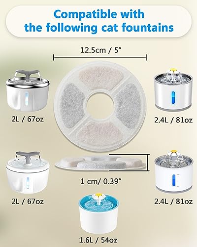 PewinGo Filtre Fontaine Eau Chat, Filtre de Fontaine Triple Action 6 PCS pour Remplacement de la Fontaine avec Résine échangeuse d'ions, Charbon Actif 2-2.5L