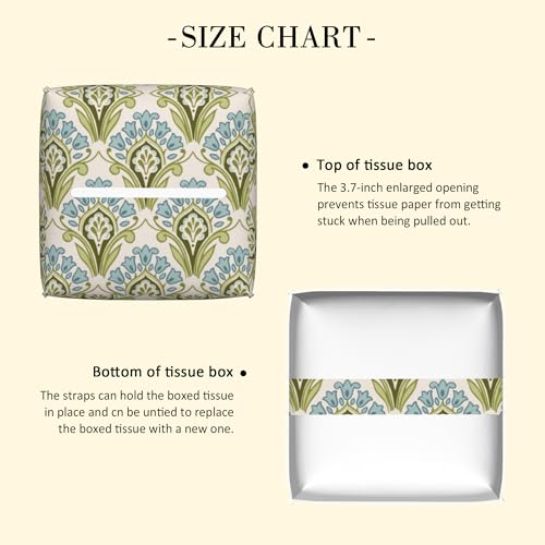 POIUBLE Tissue Box Holder Green and Blue Floral Tissue Box Cover Square Leather Tissue Holder Organizer Portable Decorative Facial Paper Case for Home Office Bathroom Vanity Countertop by POIUBLE - Image 3