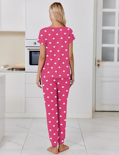 Image of Ekouaer Pajamas for Women Set Short Sleeve Lounge Set Jogger Pants Pjs Soft Sleepwear with Pockets S-XXL
