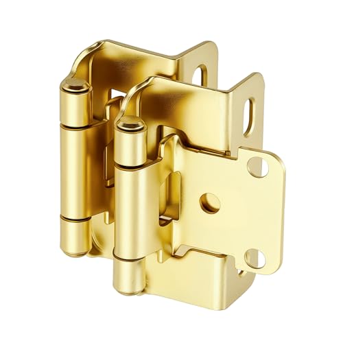 Home Expert 4 Pack (2 Pairs) 1/2 Overlay Cabinet Hinges Gold Self-Closing Semi-Concealed Partial Wrap Face Frame Hinges for Cabinet Doors