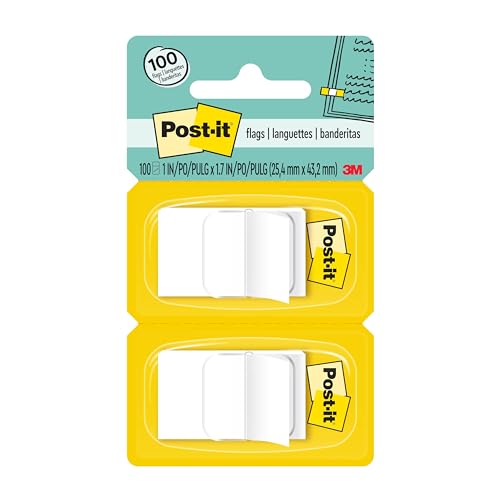 Image of Post-it Standard Page Flags in Dispenser 1in Wide, White 100 Flags, 680-WE2 | Removable Page Markers for Planners, Journals, and Calendars