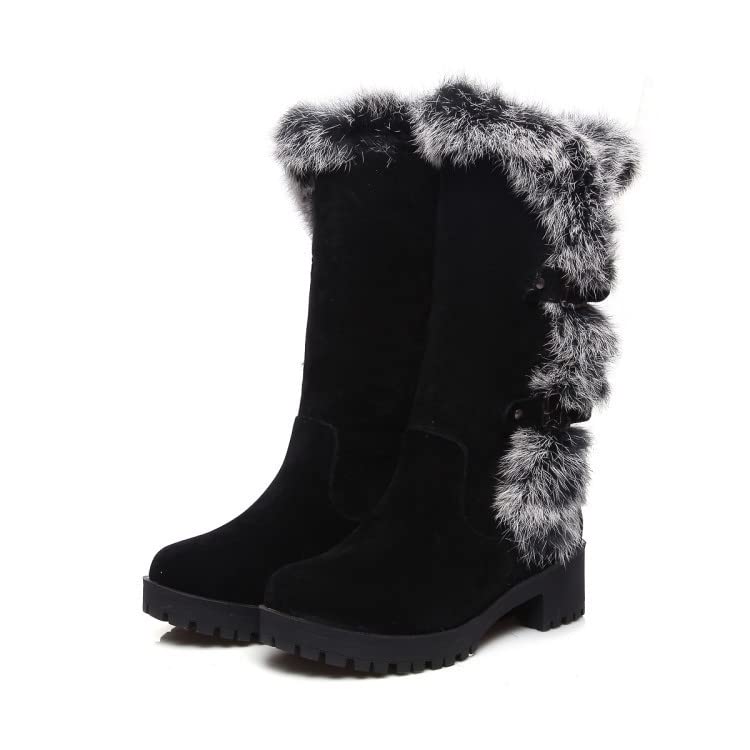 Womens Winter Snow Boots Faux Suede Mid Calf Cold Weather Buckle Platform Fleece Lining Warm Wedges Snow Boots